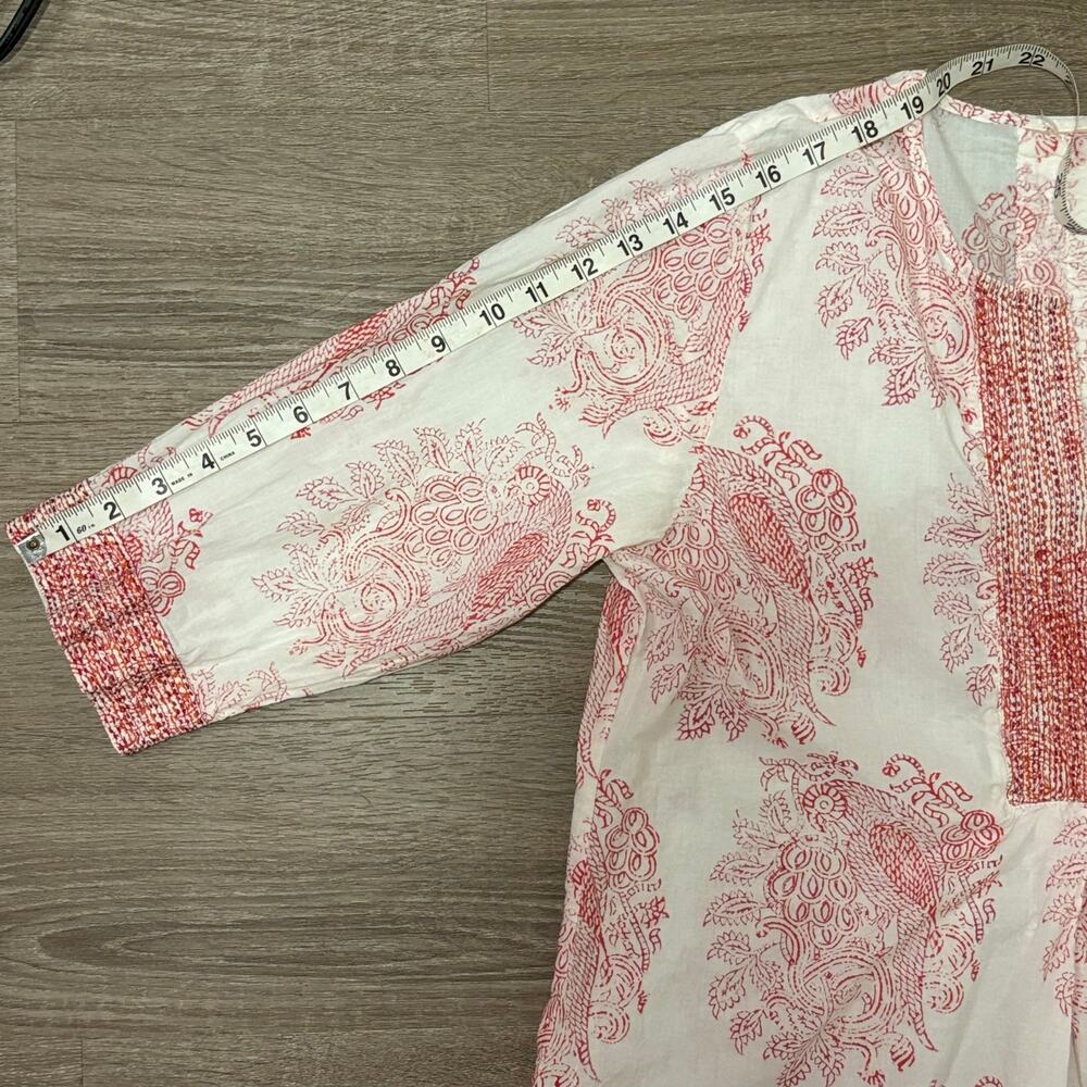 Anokhi Jaipur Block Print Cotton Tunic Top Boho Pintuck Button Front est. sz M - Picture 6 of 7